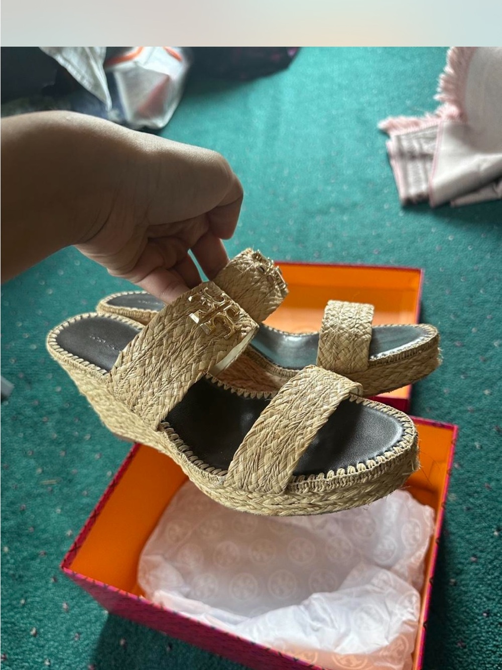 TORY BURCH RAFFIA WEDGE SANDAL